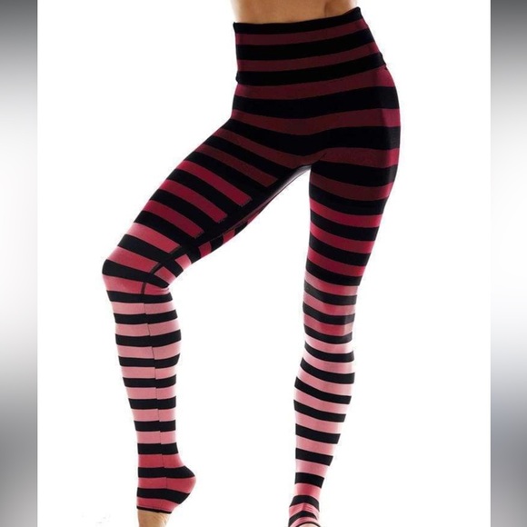 K-DEER Pants - K-DEER Black and Pink Striped Yoga  Leggings